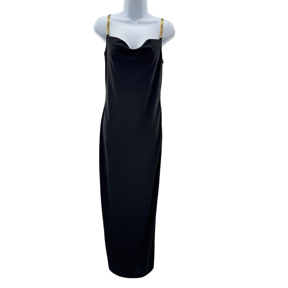 Jessica McClintock Gunne Sax Millennium 2000 Vtg Black Gown Sz 7 Gold Straps Y2K